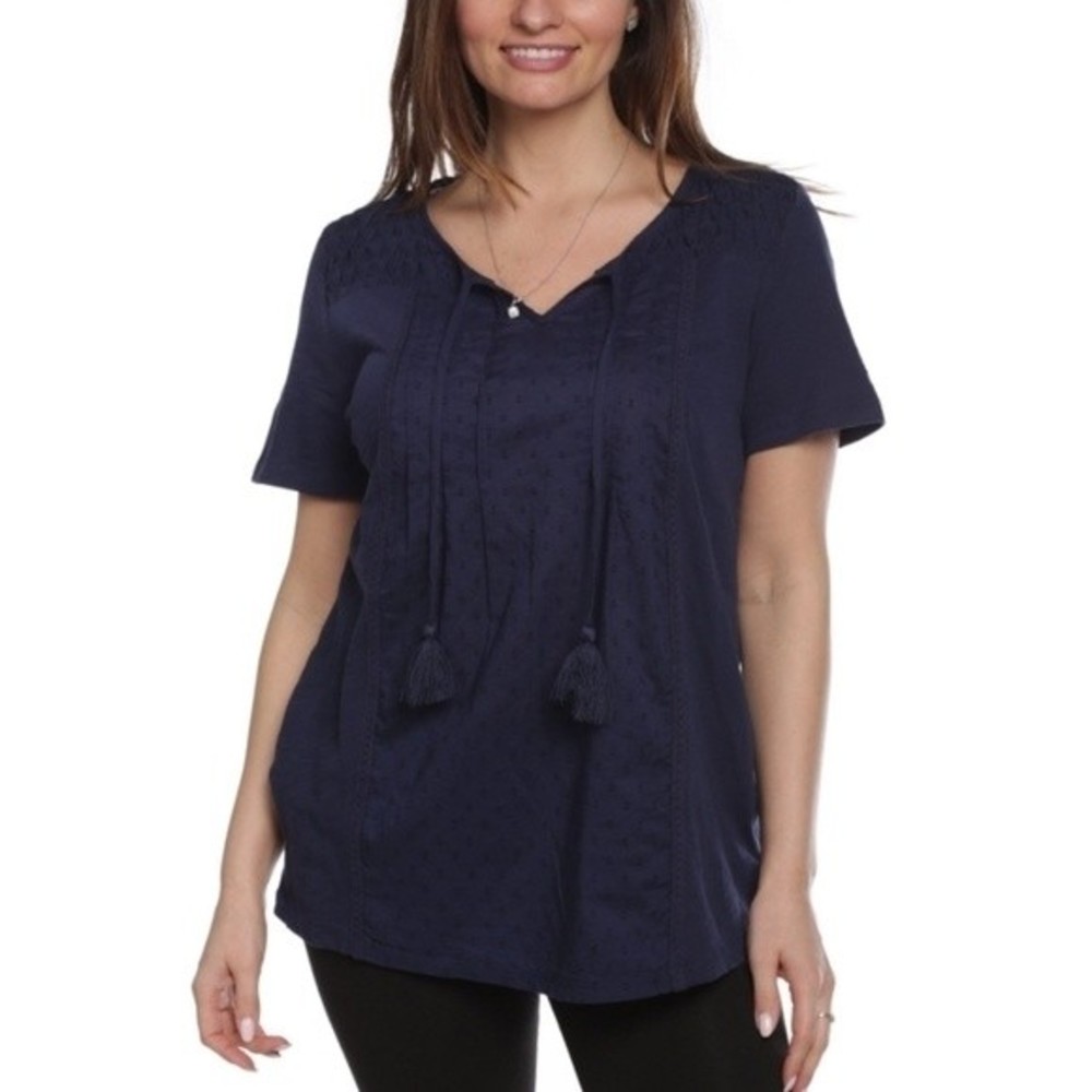 Erika Ophelia‎ Navy Blue Top Front Tie - Picture 2 of 6